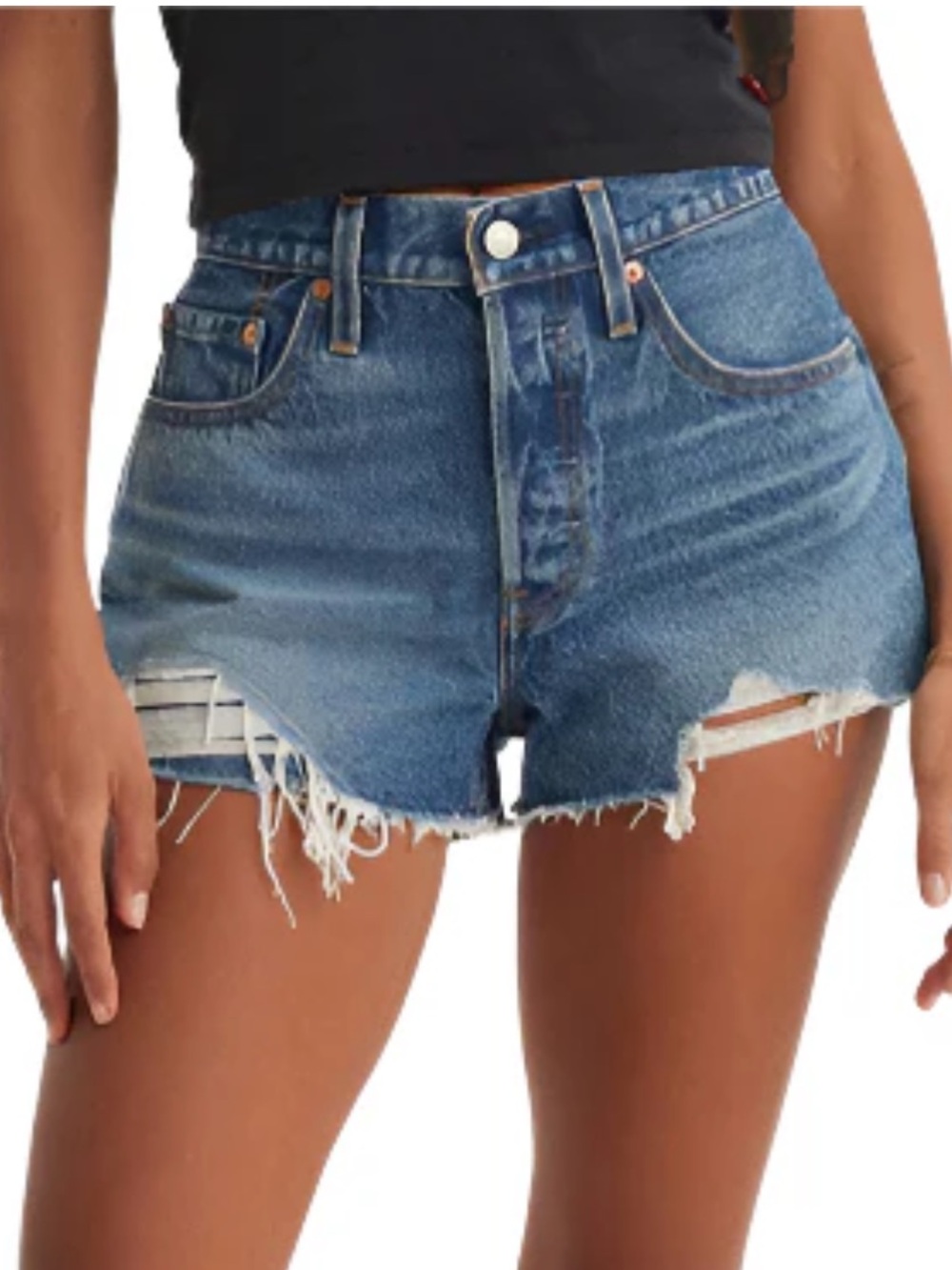 Levis 501 Original High Rise Distressed Hem Cut Off Shorts Button Fly Size 31